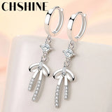 925 Silver Bowknot Zircon Earrings Women Party Jewelry