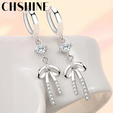 925 Silver Bowknot Zircon Earrings Women Party Jewelry