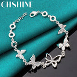 925 Silver Butterfly Charm Chain Bracelet Wedding Jewelry