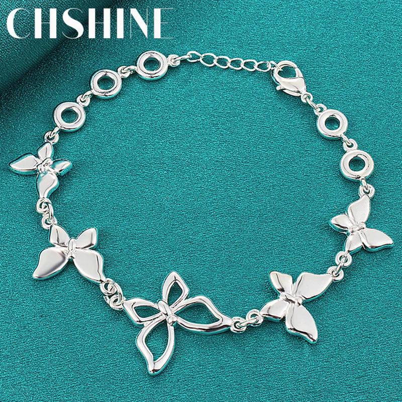 925 Silver Butterfly Charm Chain Bracelet Wedding Jewelry