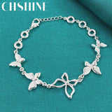 925 Silver Butterfly Charm Chain Bracelet Wedding Jewelry