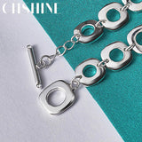 925 Silver Chained Hollow Circle Bracelet Women Wedding Jewelry