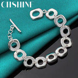 925 Silver Chained Hollow Circle Bracelet Women Wedding Jewelry