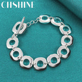 925 Silver Chained Hollow Circle Bracelet Women Wedding Jewelry