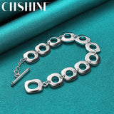 925 Silver Chained Hollow Circle Bracelet Women Wedding Jewelry