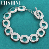 925 Silver Chained Hollow Circle Bracelet Women Wedding Jewelry