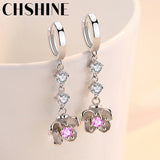 925 Silver Cherry Blossoms Pink Zircon Earrings Lady Banquet Party