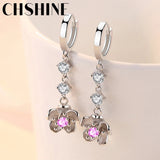 925 Silver Cherry Blossoms Pink Zircon Earrings Lady Banquet Party