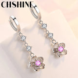 925 Silver Cherry Blossoms Pink Zircon Earrings Lady Banquet Party