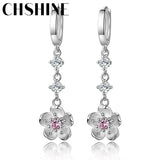 925 Silver Cherry Blossoms Pink Zircon Earrings Lady Banquet Party