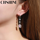 925 Silver Cherry Blossoms Pink Zircon Earrings Lady Banquet Party