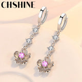 925 Silver Cherry Blossoms Pink Zircon Earrings Lady Banquet Party
