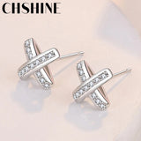 925 Silver Cross Zircon Stud Earrings Wedding Gift