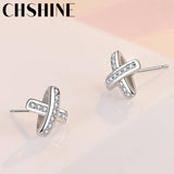 925 Silver Cross Zircon Stud Earrings Wedding Gift