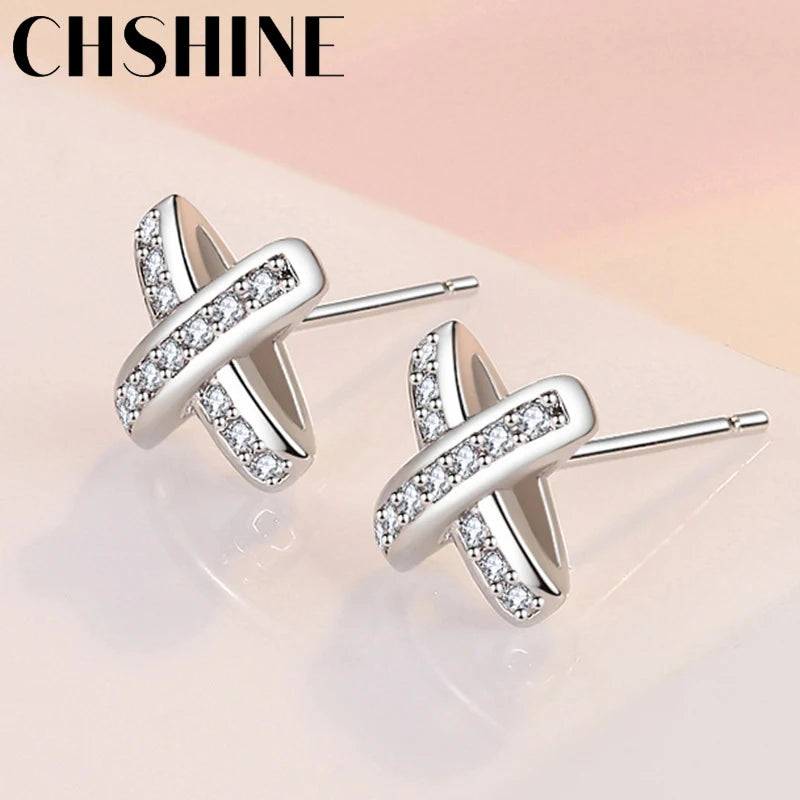 925 Silver Cross Zircon Stud Earrings Wedding Gift