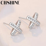 925 Silver Cross Zircon Stud Earrings Wedding Gift
