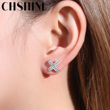 925 Silver Cross Zircon Stud Earrings Wedding Gift