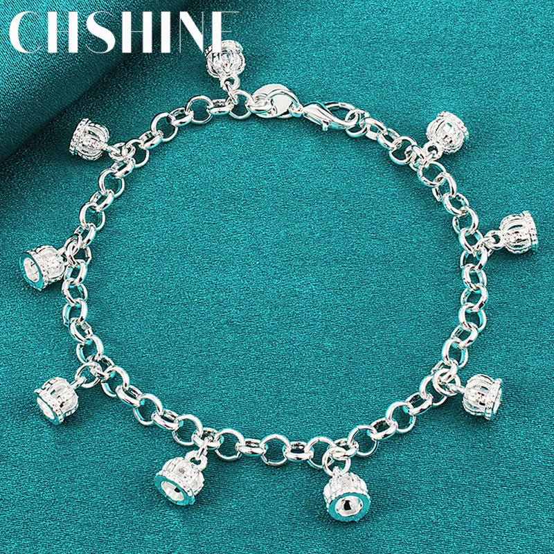 925 Silver Crown Pendant Bracelet Wedding Engagement Charm Jewelry