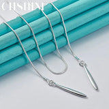 925 Silver Double Snake Chain Leaf Pendant Necklace Women
