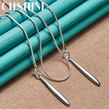 925 Silver Double Snake Chain Leaf Pendant Necklace Women