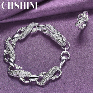 925 Silver Dragon Bracelet Open Ring for Women Men Party
