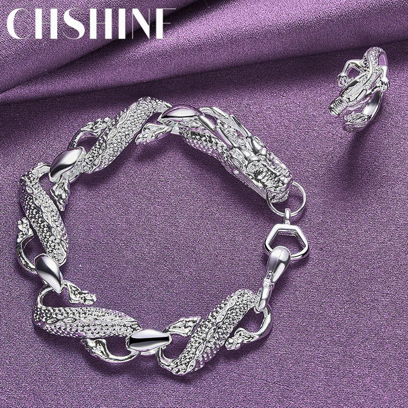 925 Silver Dragon Bracelet Open Ring for Women Men Party
