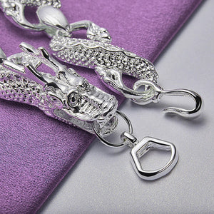 925 Silver Dragon Bracelet Open Ring for Women Men Party