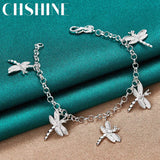 925 Silver Dragonfly Pendant Bracelet Chain Women Wedding Engagement Jewelry