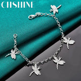 925 Silver Dragonfly Pendant Bracelet Chain Women Wedding Engagement Jewelry