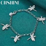 925 Silver Dragonfly Pendant Bracelet Chain Women Wedding Engagement Jewelry