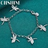 925 Silver Dragonfly Pendant Bracelet Chain Women Wedding Engagement Jewelry