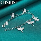 925 Silver Dragonfly Pendant Bracelet Chain Women Wedding Engagement Jewelry