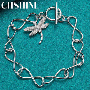925 Silver Dragonfly Pendant Bracelet Women Wedding Charm Jewelry
