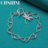 925 Silver Dragonfly Pendant Bracelet Women Wedding Charm Jewelry