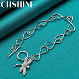 925 Silver Dragonfly Pendant Bracelet Women Wedding Charm Jewelry