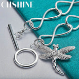 925 Silver Dragonfly Pendant Bracelet Women Wedding Charm Jewelry