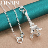 925 Silver Eiffel Tower Pendant Necklace For Women Charm Jewelry