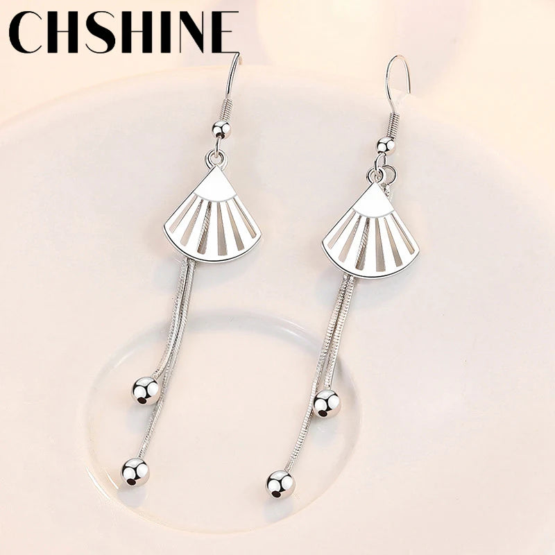 925 Silver Fan Tassel Earrings Wedding Party Gift Jewelry