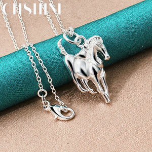 925 Silver Ferghana Horse Pendant Necklace for Women Men