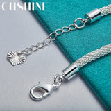 925 Silver Fish Heart Net Snake Chain Bracelet Women Wedding Engagement Jewelry