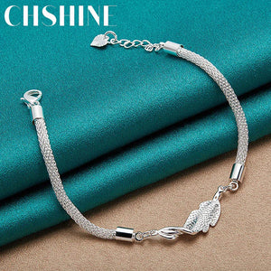 925 Silver Fish Heart Net Snake Chain Bracelet Women Wedding Engagement Jewelry