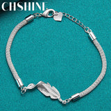 925 Silver Fish Heart Net Snake Chain Bracelet Women Wedding Engagement Jewelry