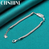 925 Silver Fish Heart Net Snake Chain Bracelet Women Wedding Engagement Jewelry