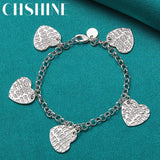 925 Silver Heart Carving Pendant Bracelet for Women