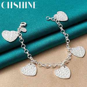 925 Silver Heart Carving Pendant Bracelet for Women