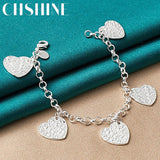 925 Silver Heart Carving Pendant Bracelet for Women