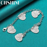 925 Silver Heart Carving Pendant Bracelet for Women
