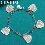 925 Silver Heart Carving Pendant Bracelet for Women