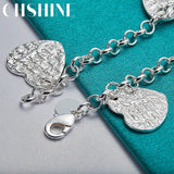925 Silver Heart Carving Pendant Bracelet for Women