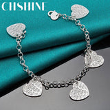 925 Silver Heart Carving Pendant Bracelet for Women